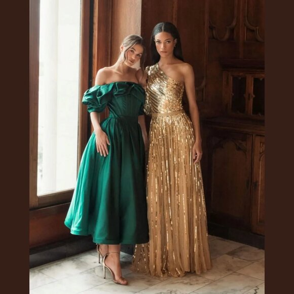 Mac Duggal 5508 Size‎ 16 Gold One Shoulder Sequined Beaded Long Maxi Gown Dress - Picture 2 of 6